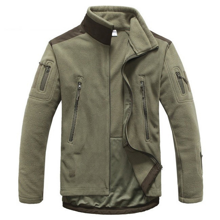 Army Green Stand Collar Fleece Jacket