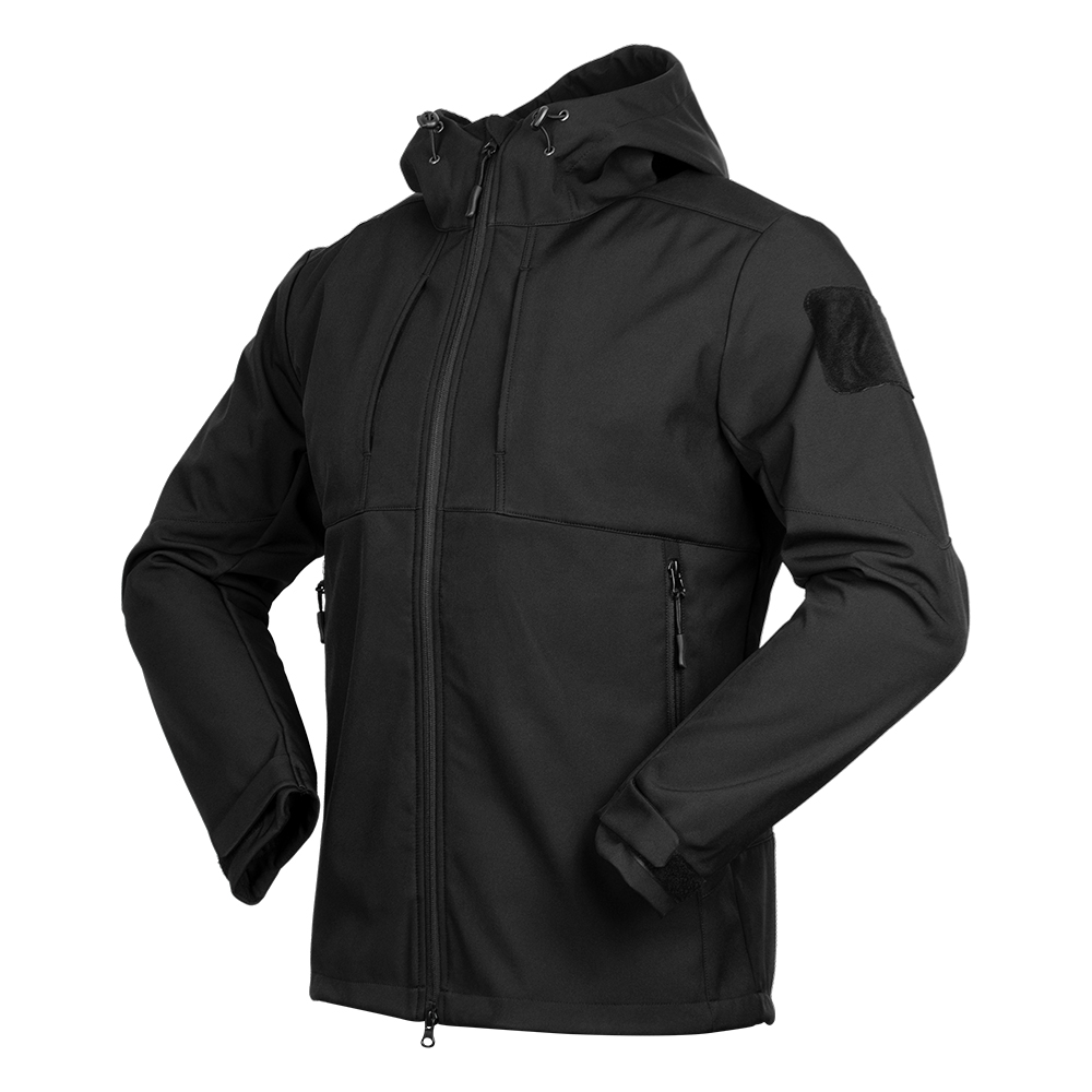 Černá softshellová vojenská bunda s kapucí