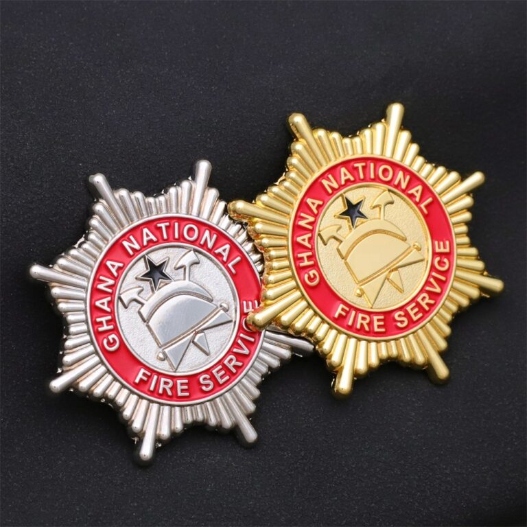 Badge di serviziu di u focu di metallu persunalizata | Fabbrica di emblemi di pompieri / spille