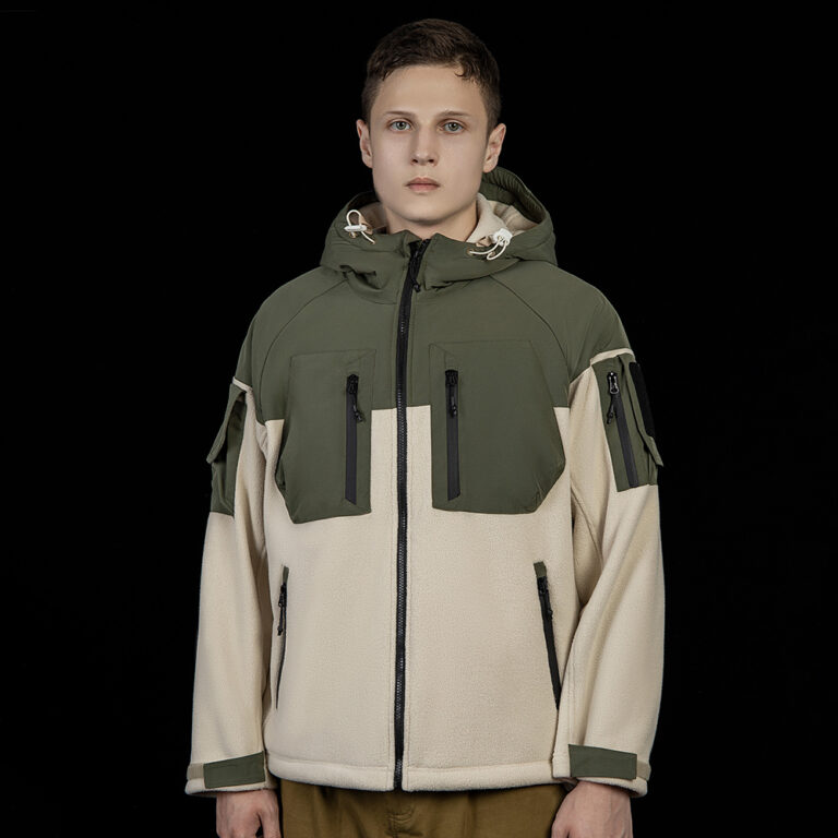 Tactical Outdoor Series – Hooded Patchwork Sherpa Fleece Jacket