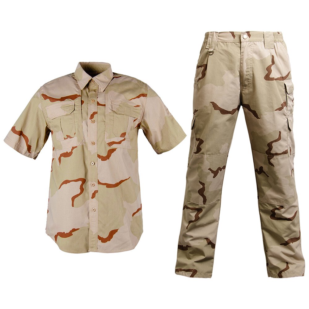 Uniforme de camouflage tricolore à manches courtes avec chemise et pantalon