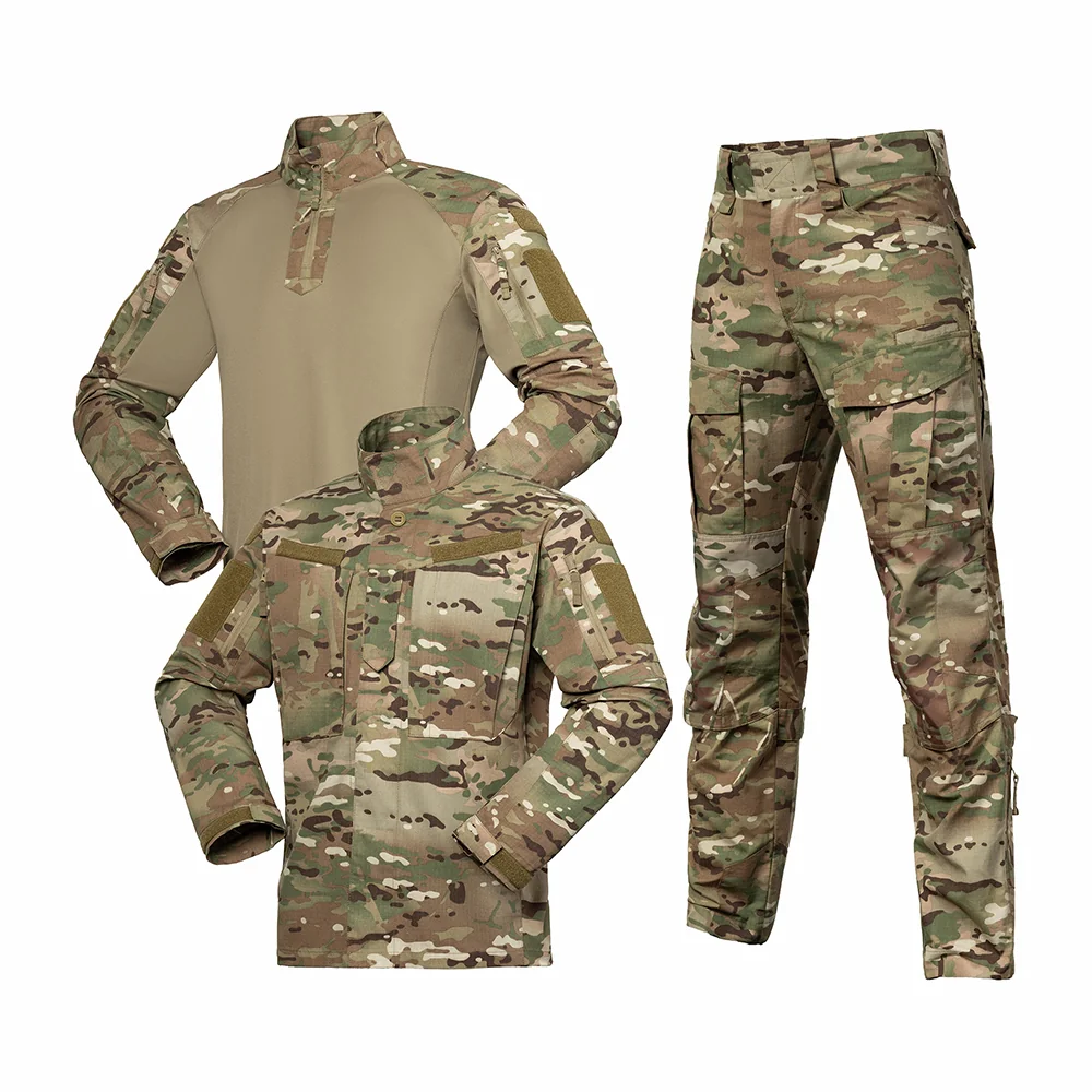 A8 tactical suit full set including combat shirt, jacket, and pants. Military camouflage design, ripstop fabric, durable and breathable for outdoor and tactical use.