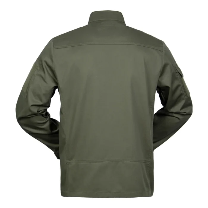 Back view of tactical coat showing clean lines and reinforced construction. Ideal for military, law enforcement, and outdoor use.