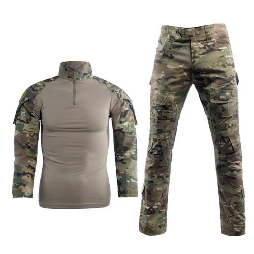 High-performance tactical suit in Multicam camouflage, designed for durability and comfort. Perfect for military training, airsoft, paintball, and outdoor tactical missions.