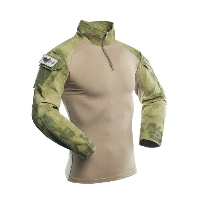 Professional multicam combat shirt with long sleeves, velcro patches, and zipper collar. Built for comfort, durability, and outdoor tactical performance.