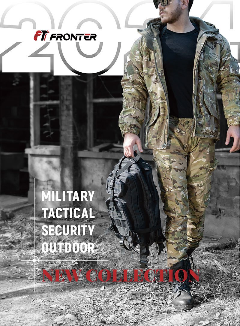 2024 Fronter military tactical gear catalog cover showing camouflage uniform and outdoor equipment