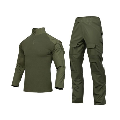 Classic army green tactical suit with a rugged design, ensuring durability and comfort. Suitable for military exercises, airsoft, paintball, and outdoor missions.