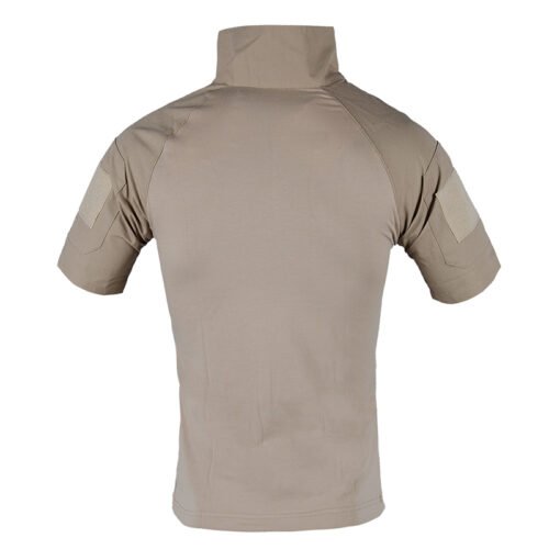 Simple khaki tactical shirt with short sleeves, breathable and versatile for outdoor, hiking, and combat training.