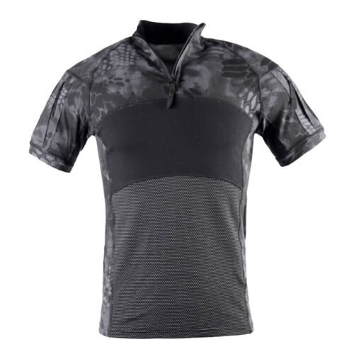 Stylish short sleeve combat shirt with police black python camouflage, offering comfort and durability for tactical training, hunting, and field use.
