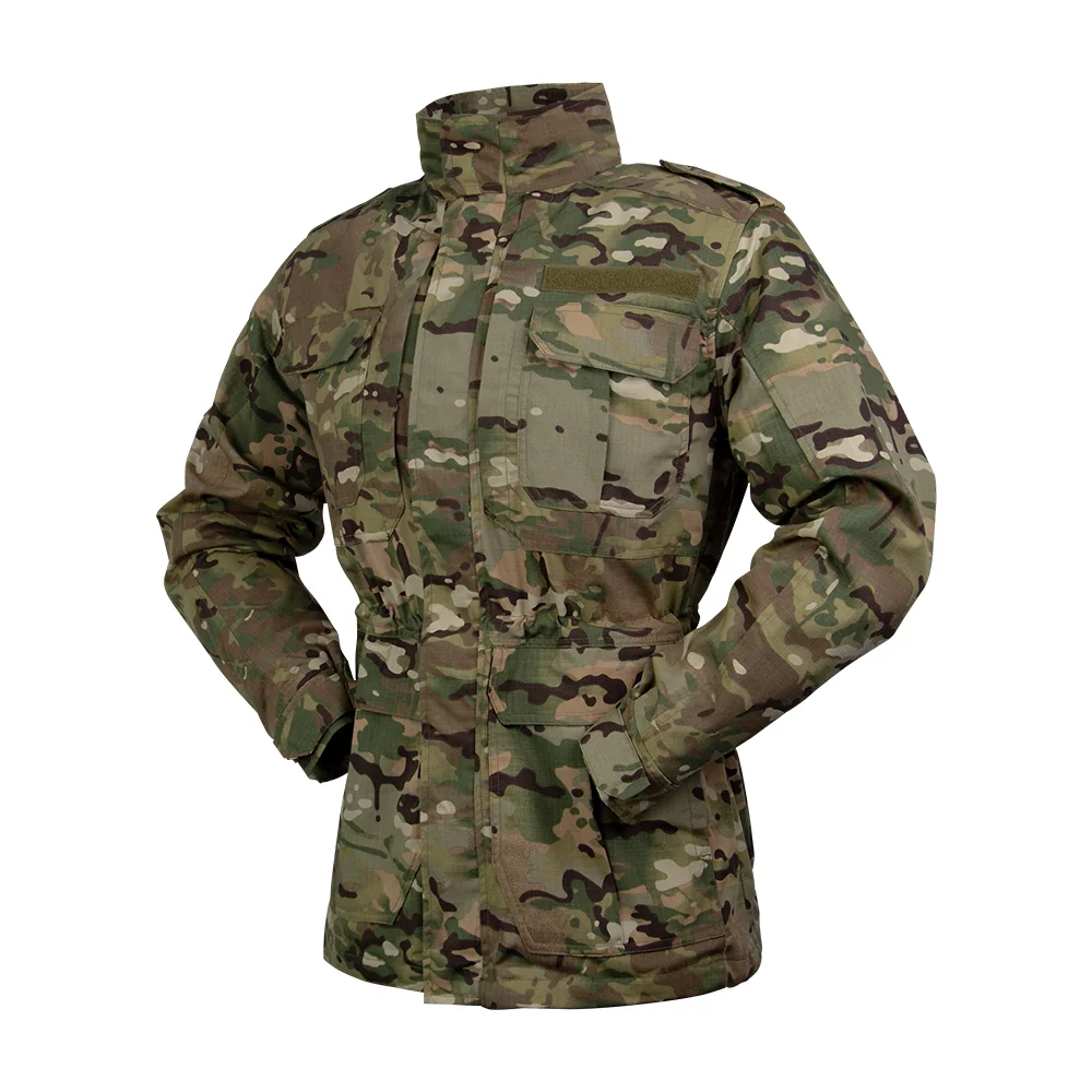 CP camouflage tactical outerwear with ripstop fabric and classic four-pocket design. Ideal for army gear, airsoft, or outdoor combat.
