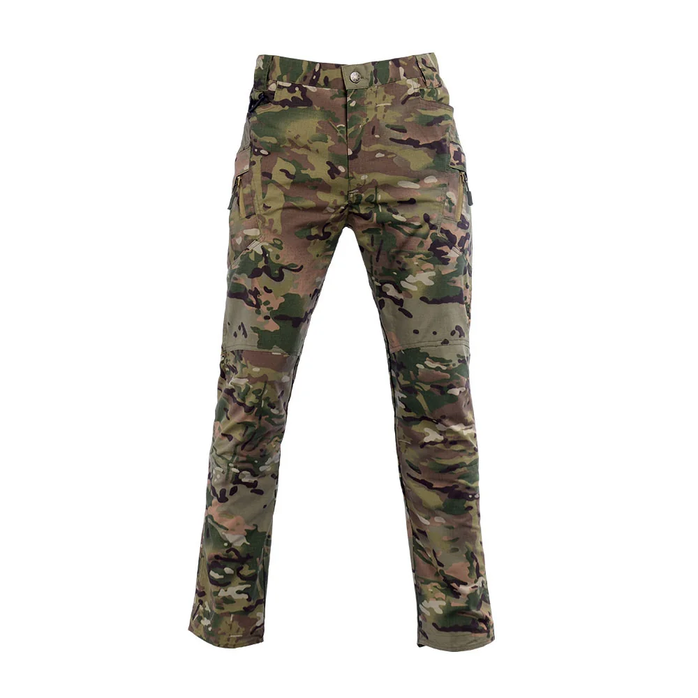 Multicam army combat pants featuring multi-pocket design, ripstop fabric, and adjustable waistband for professional military and tactical use.