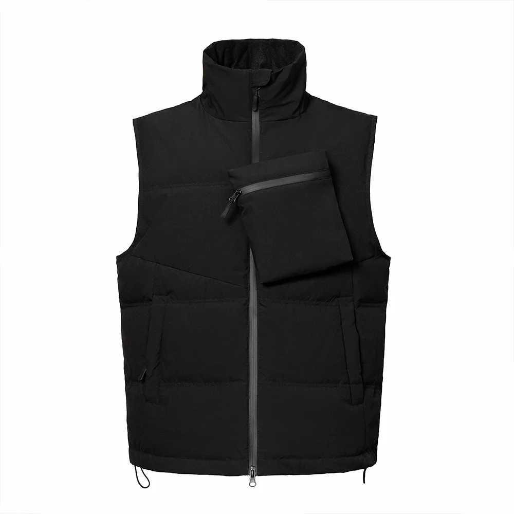Men’s brown insulated vest with high collar and zip-up front. Lightweight yet warm, ideal for outdoor work and tactical applications.