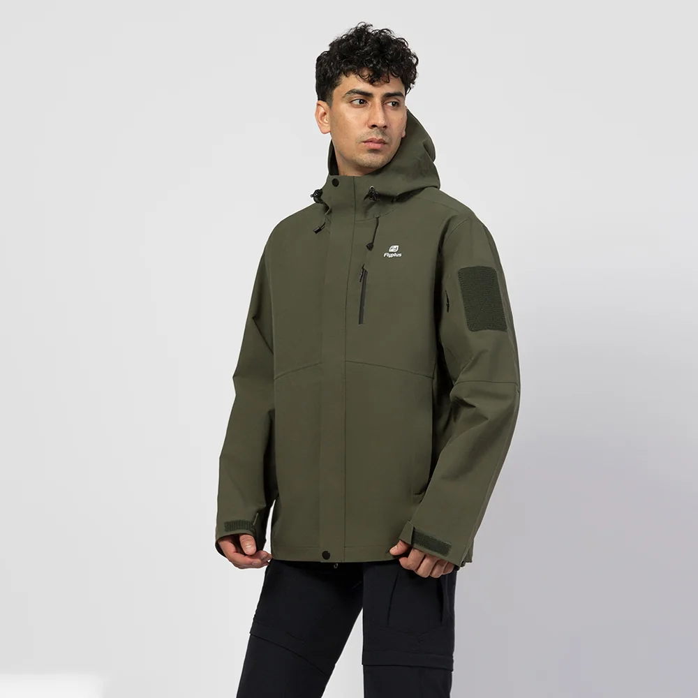 Army green waterproof windproof jacket with durable shell fabric, adjustable cuffs, and multiple pockets. Great for tactical or outdoor use.