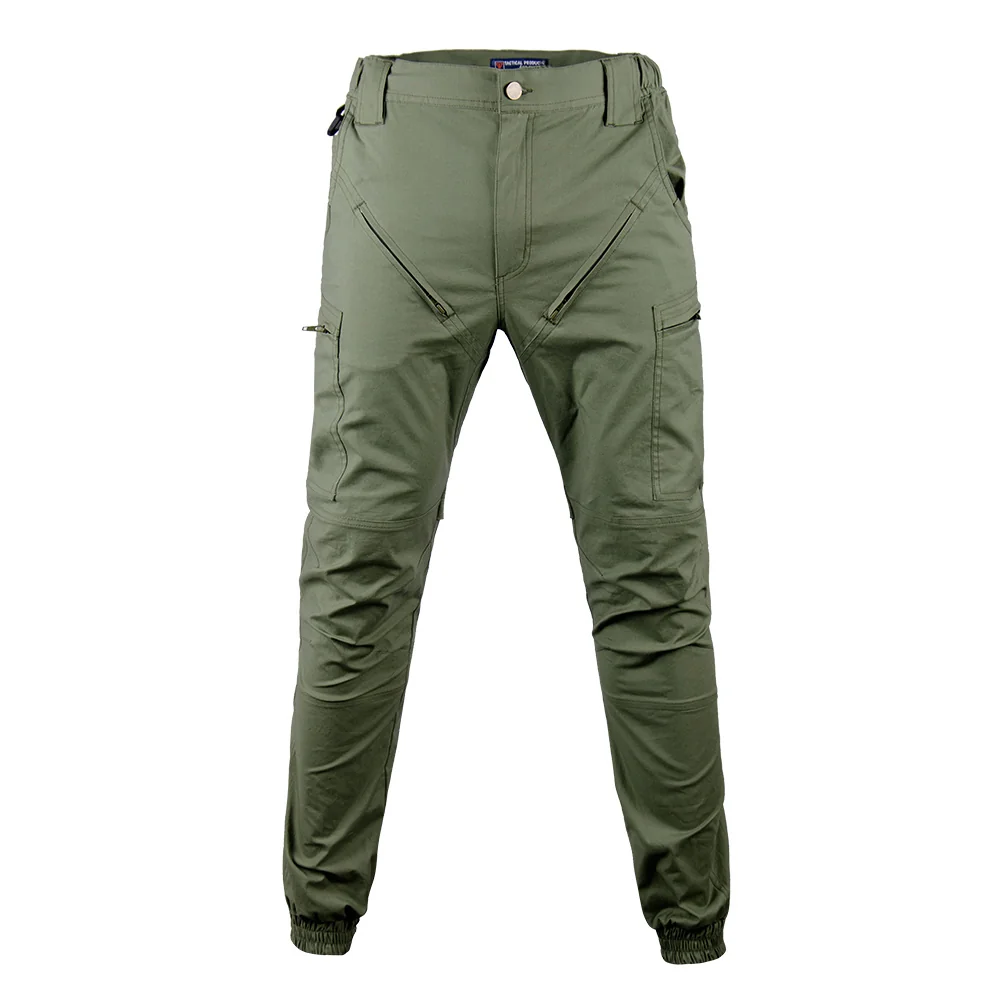 Army green outdoor pants featuring ripstop fabric, elastic waistband, and cargo pockets. Perfect for mountaineering, training, or travel.
