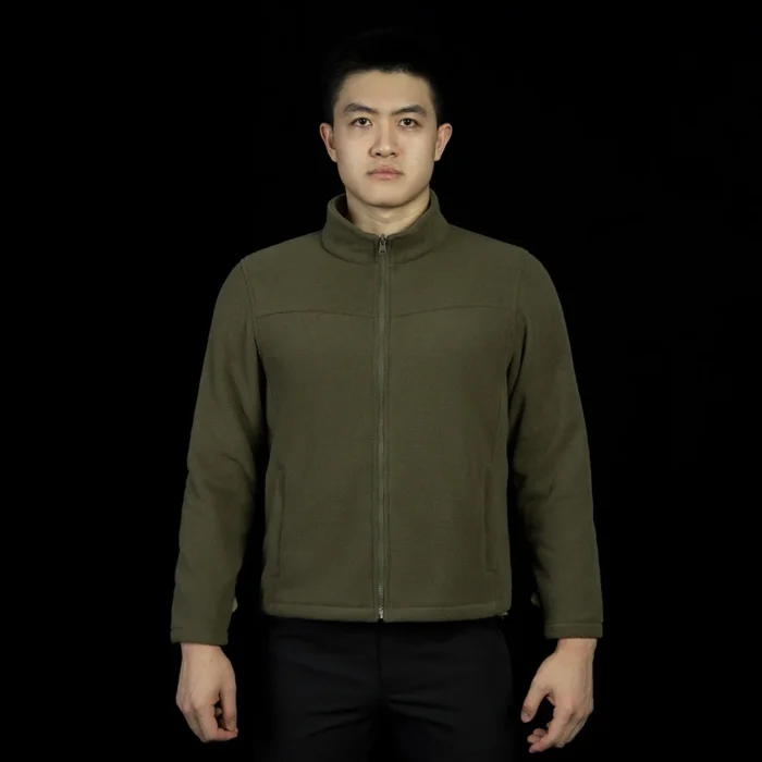 Army green fleece liner for men’s winter tactical coat. Soft, breathable, and warm, ideal as a standalone fleece jacket or inner layer for outdoor wear.