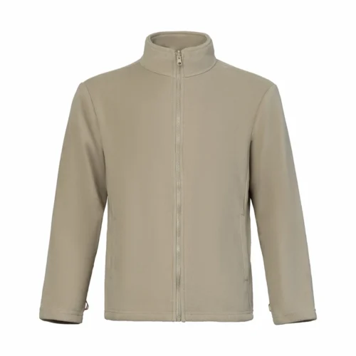 Soft khaki fleece inner layer of men’s 3 in 1 waterproof jacket. Provides warmth and comfort, can be worn separately or layered under the waterproof shell.