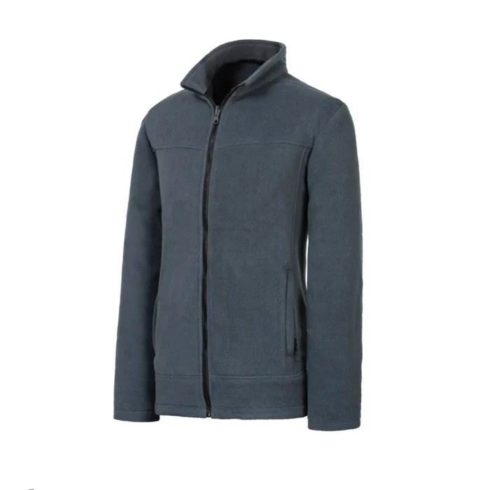 Gray polar fleece jacket for men, made with soft fleece fabric for warmth and comfort. Ideal for hiking, travel, and everyday winter use.