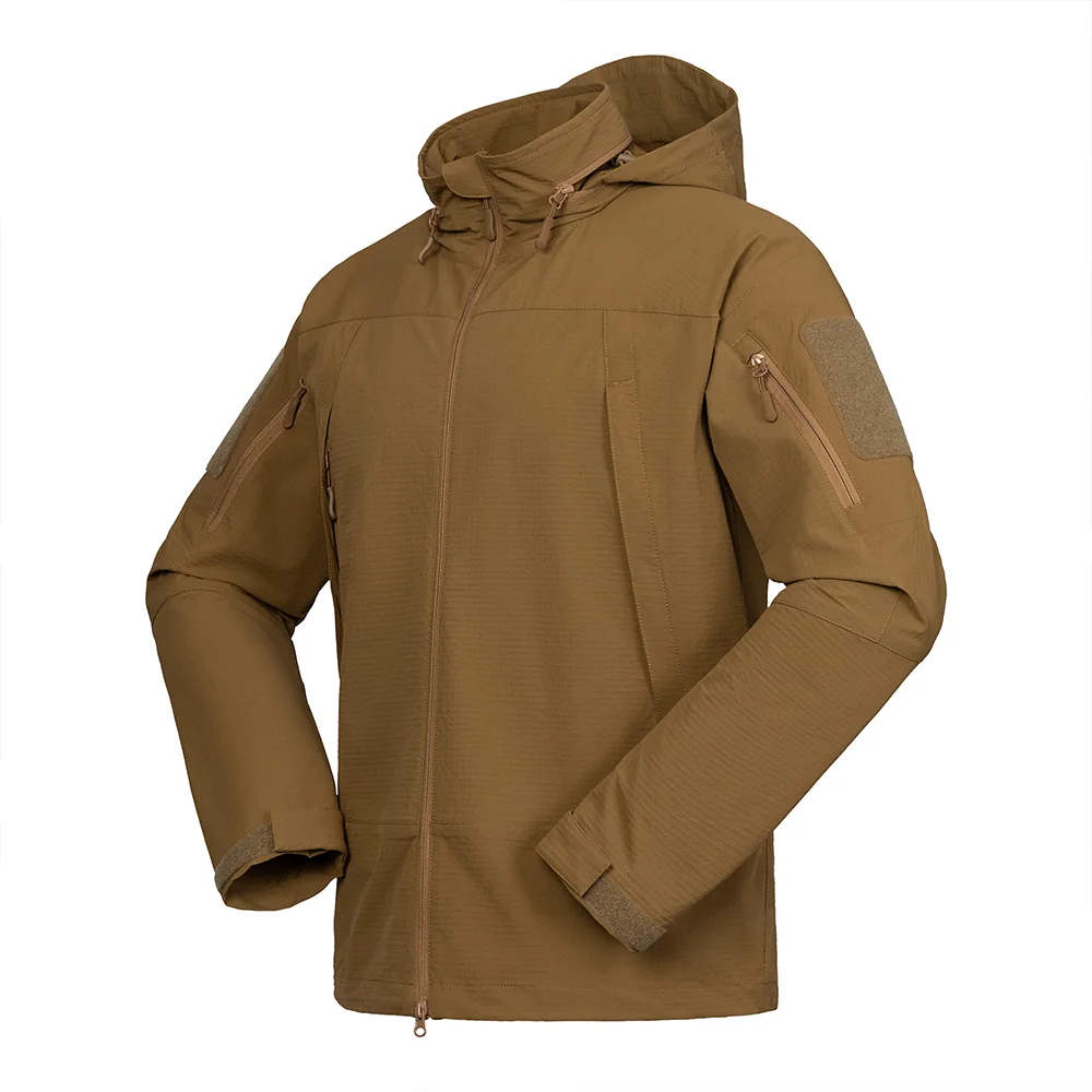Lightweight brown fall jacket with breathable fabric and adjustable cuffs. Perfect for hiking, camping, and everyday outdoor wear.