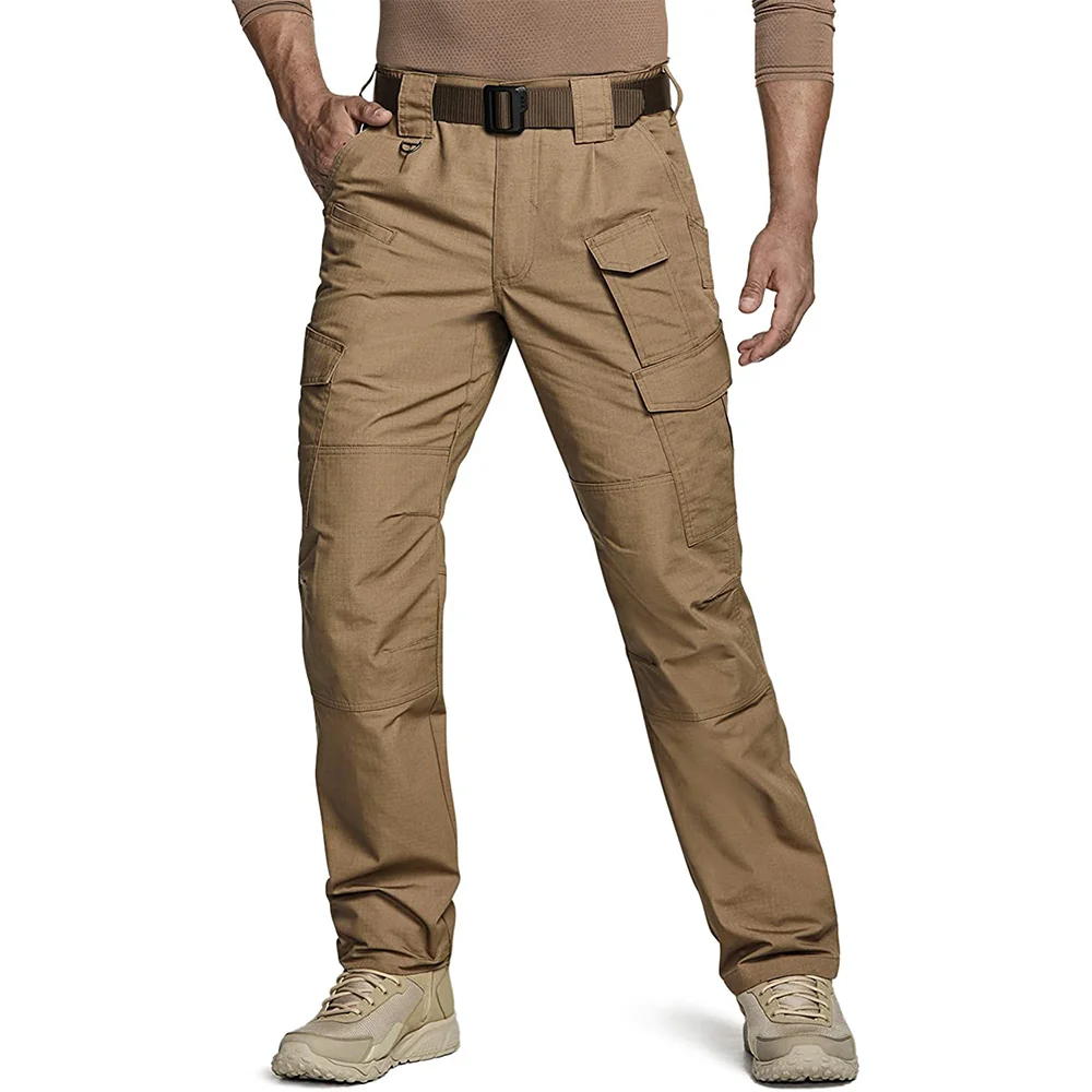 Wolf brown tactical pants for men with multi-pocket design and reinforced knees, ideal for outdoor work, hiking, and tactical missions.