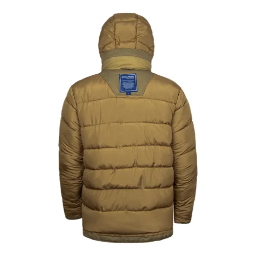 Interior view of wolf brown tactical winter jacket showing padded lining and stitched insulation for reliable thermal performance.