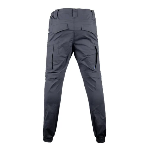 Iron gray outdoor pants made of quick-dry, tear-resistant fabric with elastic cuffs and multiple pockets for outdoor work or hiking.