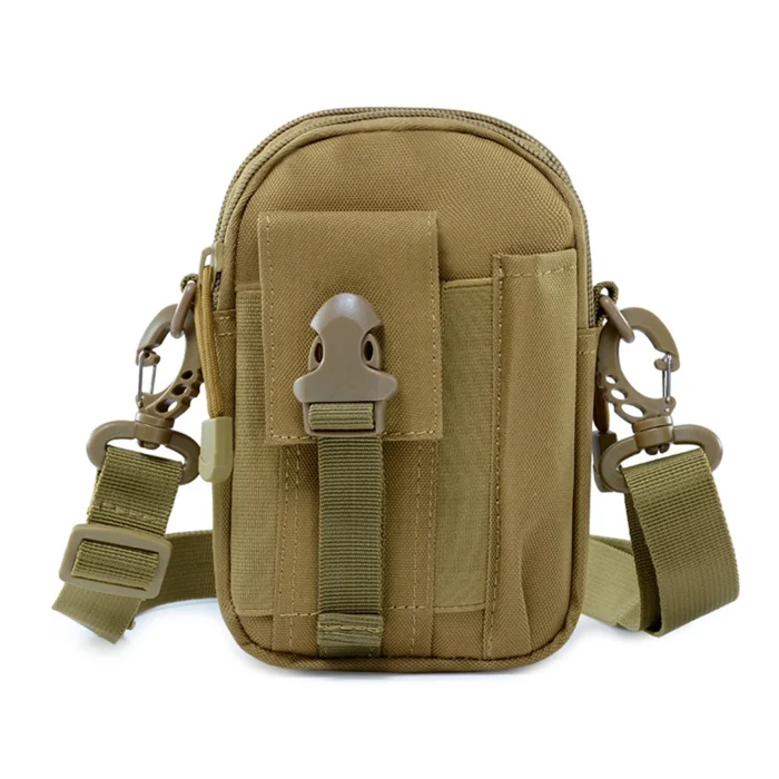 Tactical waist bag with adjustable shoulder strap, multiple pockets, and secure buckle system designed for travel, hiking, and tactical use.