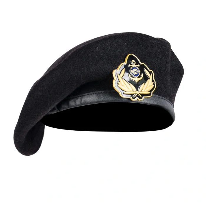 Black Military Beret with Metal Badge – Tactical Uniform Beret Black wool military beret equipped with a high-quality metal insignia, ideal for military, security, and tactical uniforms.
