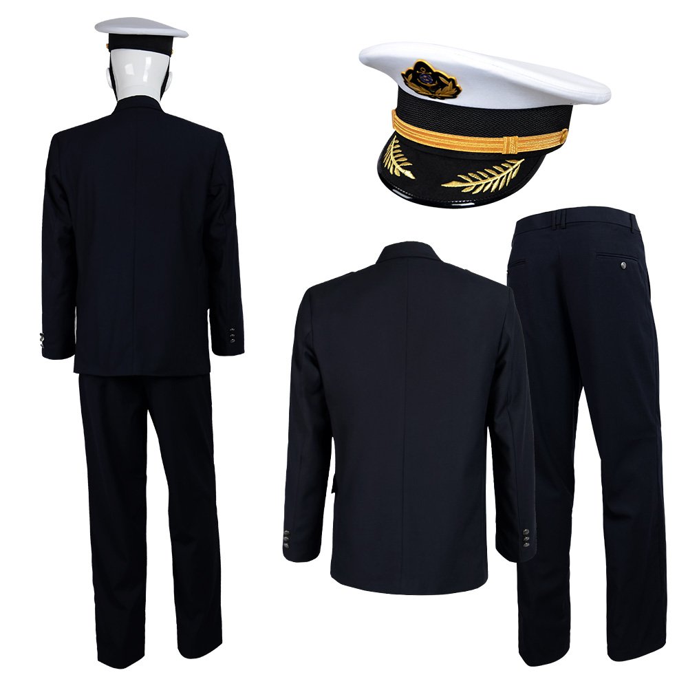 Rear view of a complete security guard uniform set featuring jacket back design, trousers, and officer cap, ideal for OEM customization and bulk supply.
