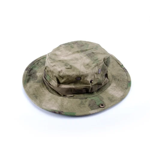 Full-view LCP camouflage military boonie hat with wide brim, ventilation eyelets, and lightweight ripstop fabric—perfect for army training and field operations.