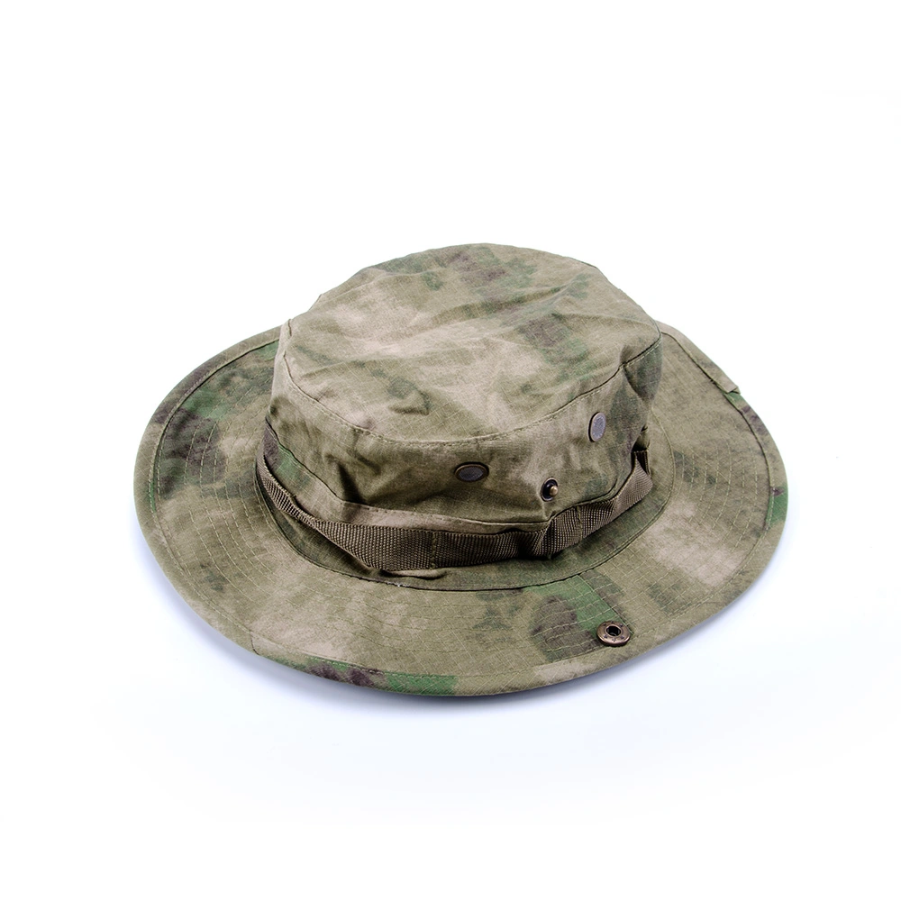 Full-view LCP camouflage military boonie hat with wide brim, ventilation eyelets, and lightweight ripstop fabric—perfect for army training and field operations.