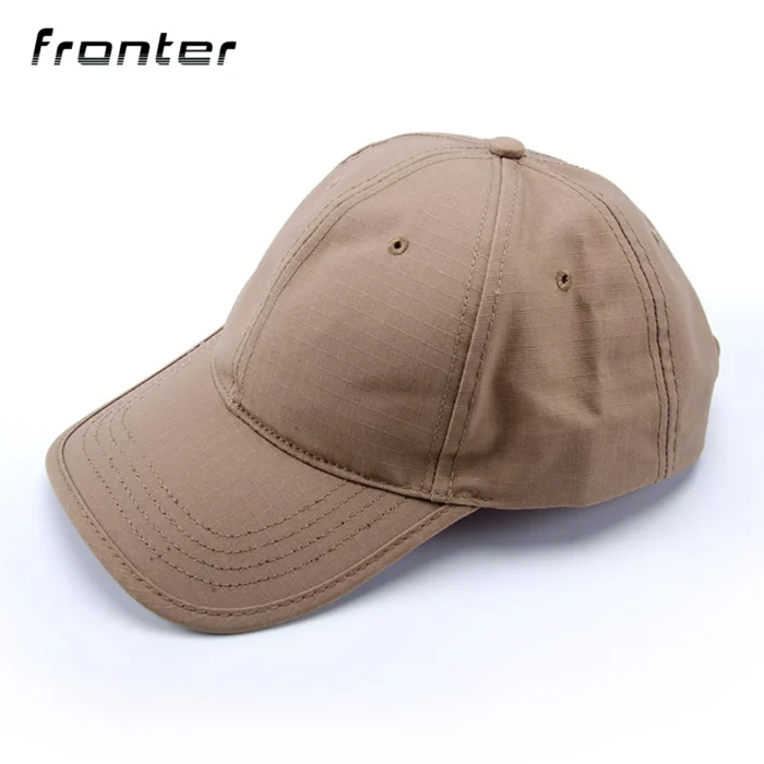Khaki tactical cap built with ripstop material, adjustable closure, and breathable vents. Suitable for security forces, outdoor training, and daily wear.