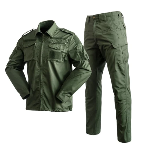 Army green tactical apparel featuring reinforced stitching, multi-pocket layout, and breathable ripstop fabric for tactical performance.