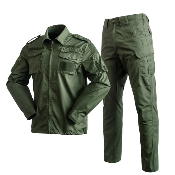 Army green tactical apparel featuring reinforced stitching, multi-pocket layout, and breathable ripstop fabric for tactical performance.