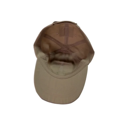 Inside structure of khaki tactical cap with breathable design.