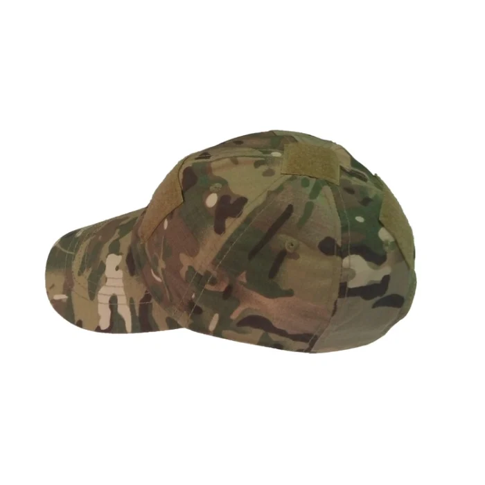 Back view of multicam tactical cap with Velcro patch areas.
