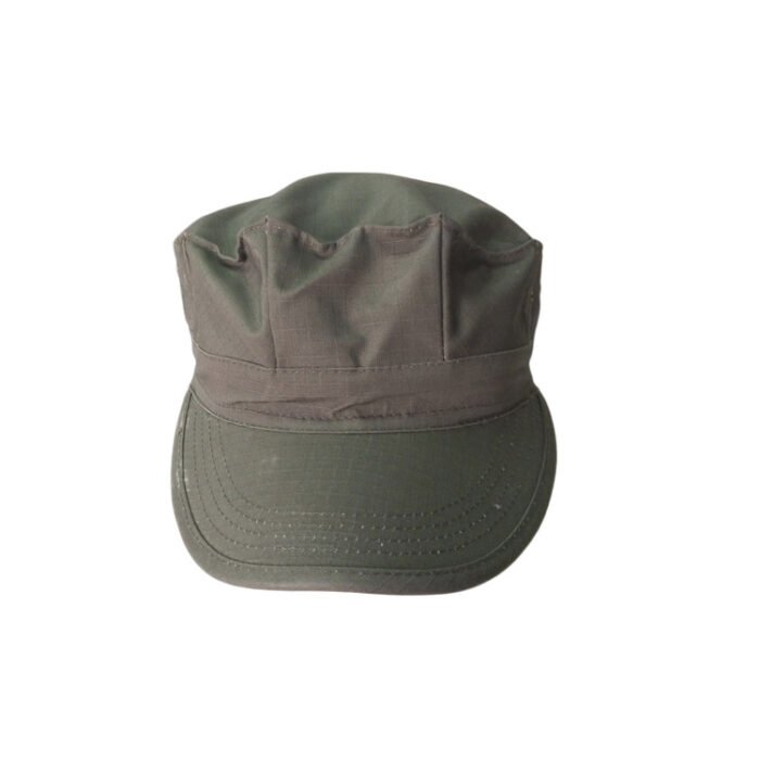 Olive green tactical military cap featuring sturdy ripstop fabric and a classic patrol design for training and daily duty wear.