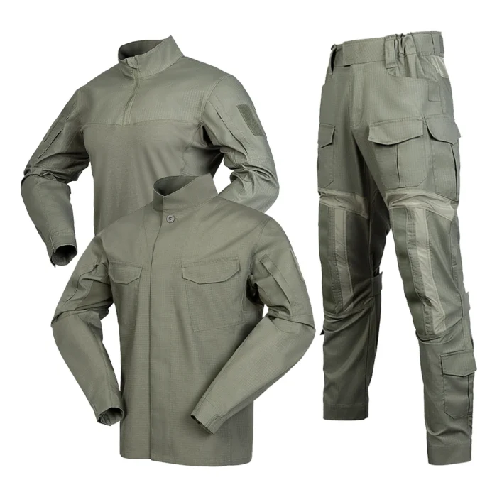 Tactical Uniform – Army Green Combat Set with Jacket and Pants Army green tactical uniform set featuring ripstop jacket and pants with reinforced stitching for durability and mission readiness.