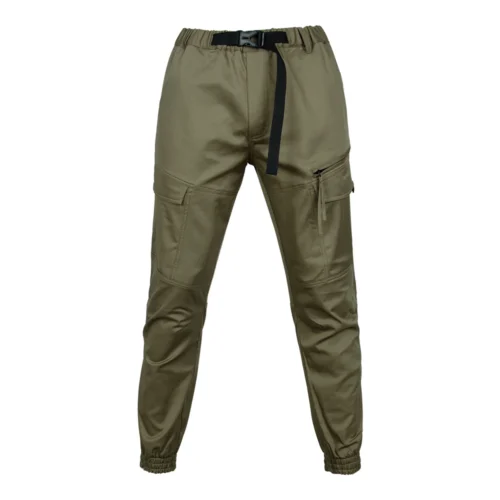 Front view of khaki tactical casual pants with a clean casual-tactical appearance, designed for outdoor activities, workwear, and OEM customization.