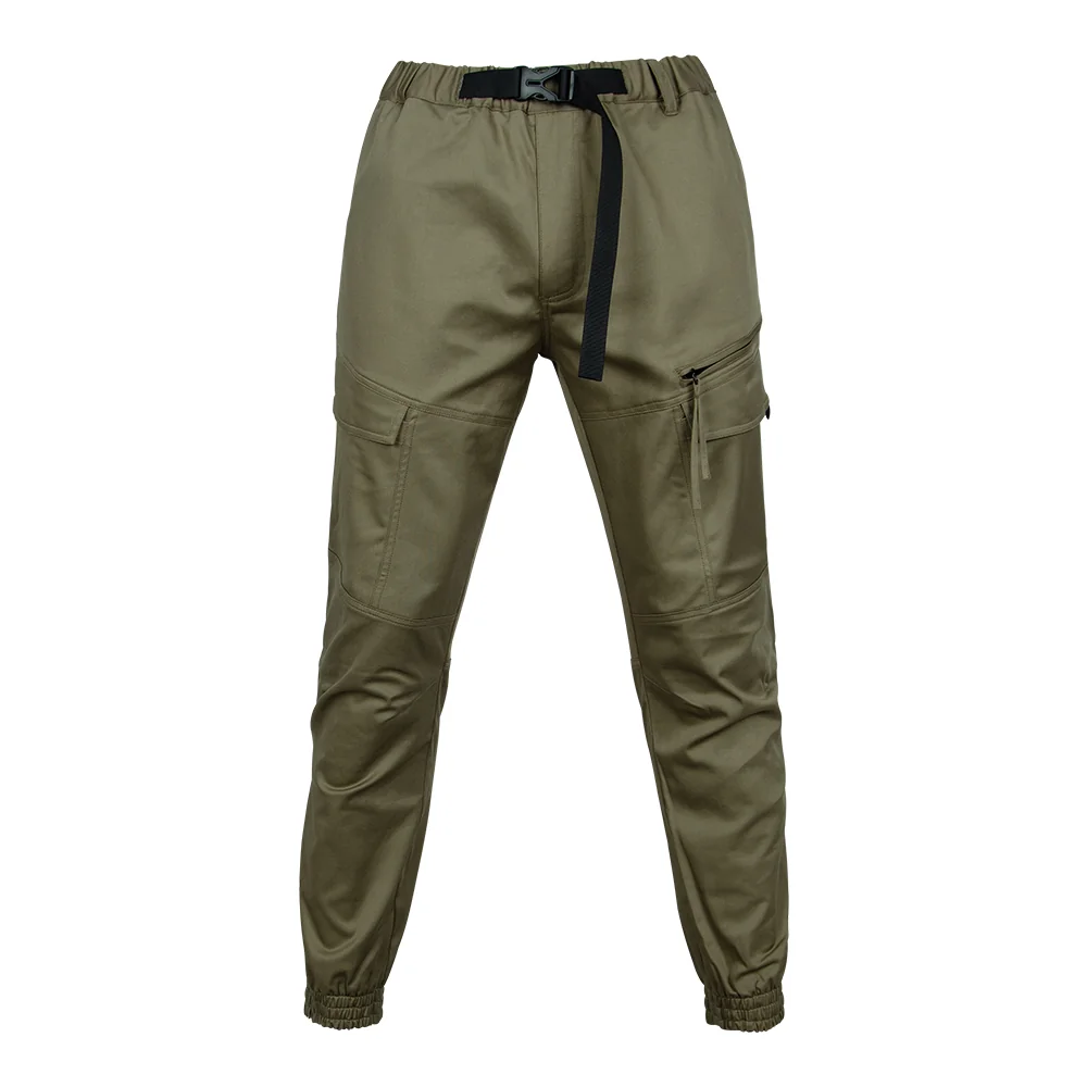 Front view of khaki tactical casual pants with a clean casual-tactical appearance, designed for outdoor activities, workwear, and OEM customization.