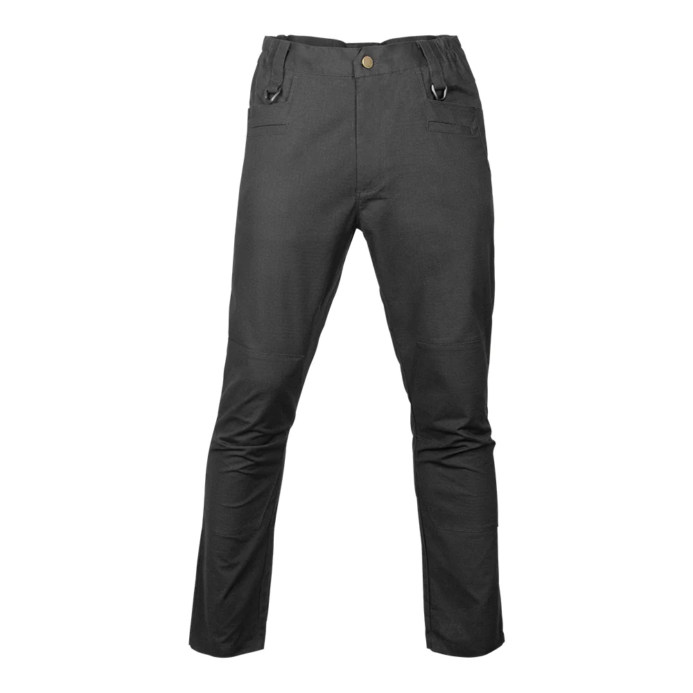 Front view of black tactical casual pants featuring a clean tactical silhouette, durable fabric construction, and versatile design suitable for outdoor, workwear, and uniform applications.