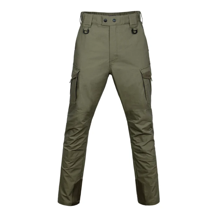 Tactical Cargo Pants Army Green Front View Army green tactical cargo pants front view with ergonomic cut and multiple cargo pockets, designed for tactical, outdoor and workwear applications.