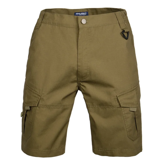 Front view of tactical cargo shorts featuring durable fabric, clean front structure, and functional cargo layout for tactical, outdoor, and duty use.