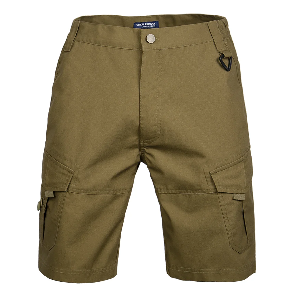 Front view of tactical cargo shorts featuring durable fabric, clean front structure, and functional cargo layout for tactical, outdoor, and duty use.