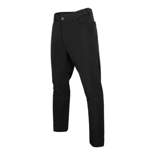 Black outdoor pants displayed at a 45-degree angle, highlighting the modern tactical-inspired cut and durable fabric suitable for professional outdoor use.