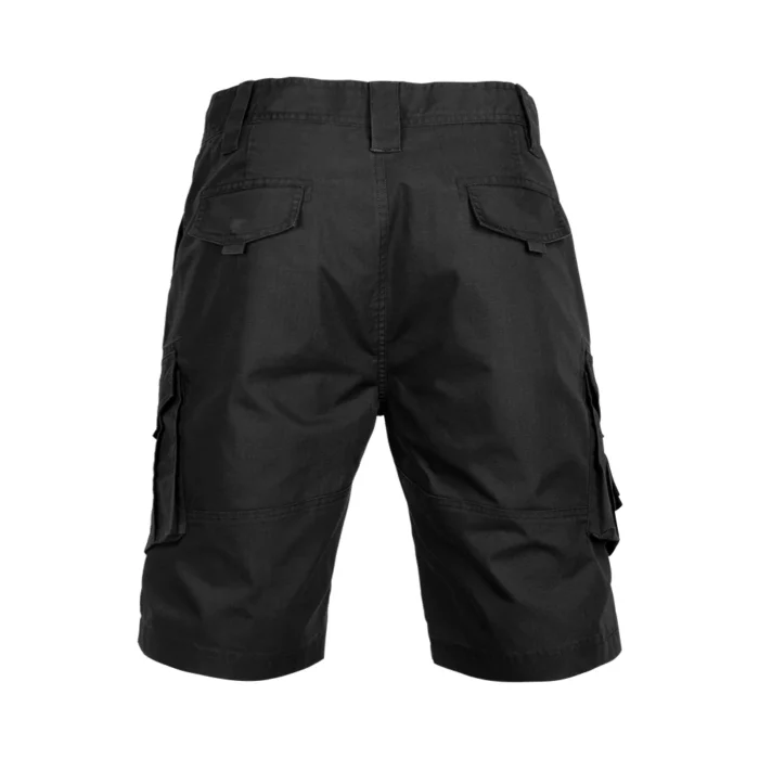 Back view of tactical cargo shorts showing reinforced stitching, rear pockets, and durable construction designed for intensive outdoor and tactical activities.