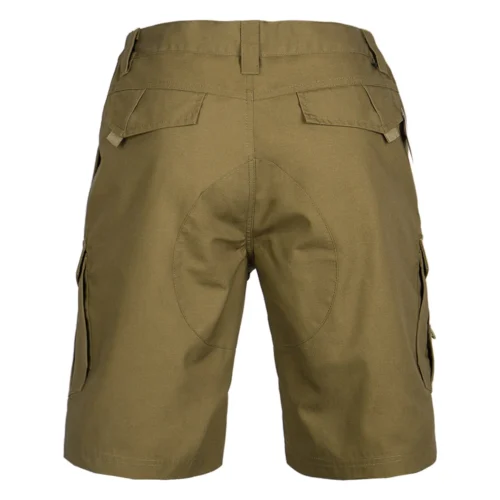 Back view of tactical cargo shorts featuring reinforced seat panel, rear pockets, and durable stitching for long-term tactical and outdoor wear.