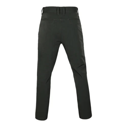 Back view of dark green outdoor pants showing a streamlined rear design and reinforced construction, ideal for outdoor brands and OEM manufacturing.