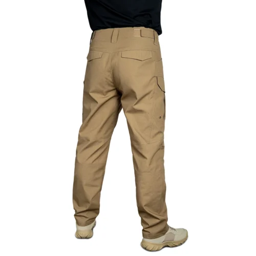 Wolf brown tactical work pants rear angled view showcasing durable fabric, functional back pockets and work-ready construction.