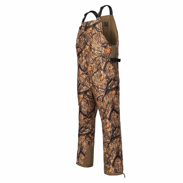 Close up view of hunting overalls leg opening and hem construction, enhancing weather protection and fit for outdoor hunting environments.