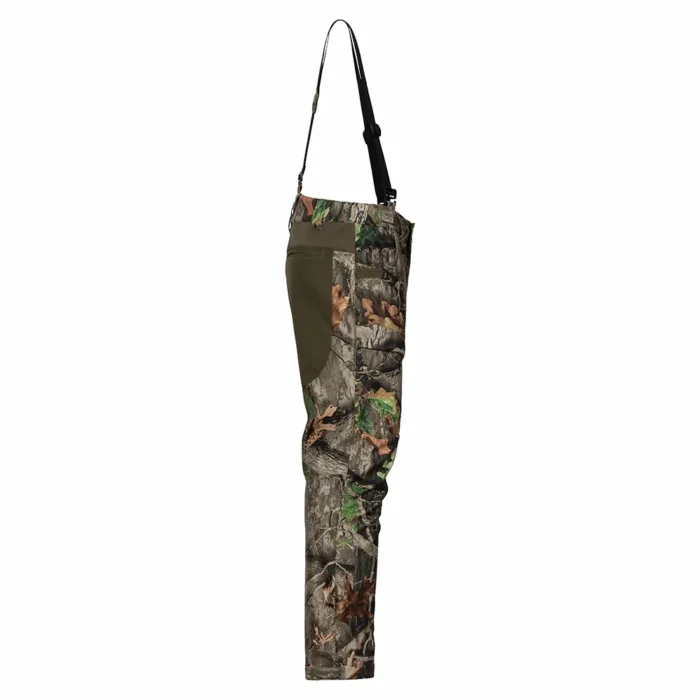 Softshell Hunting Pants Side View – Adjustable Suspenders Design